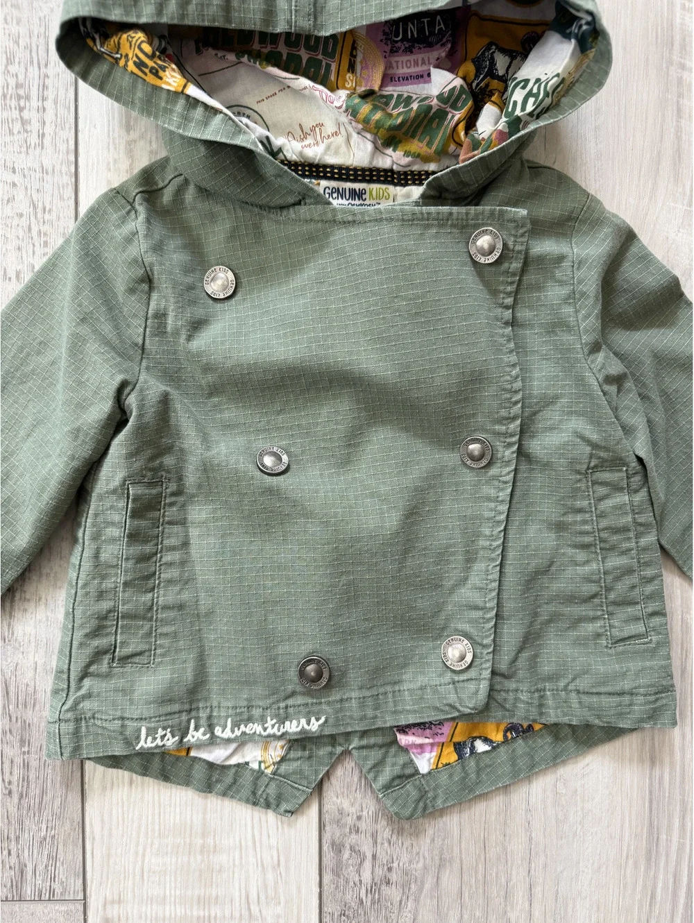 Vintage Genuine Kids OshKosh Cotton National Park Hooded Utility Jacket size 2T